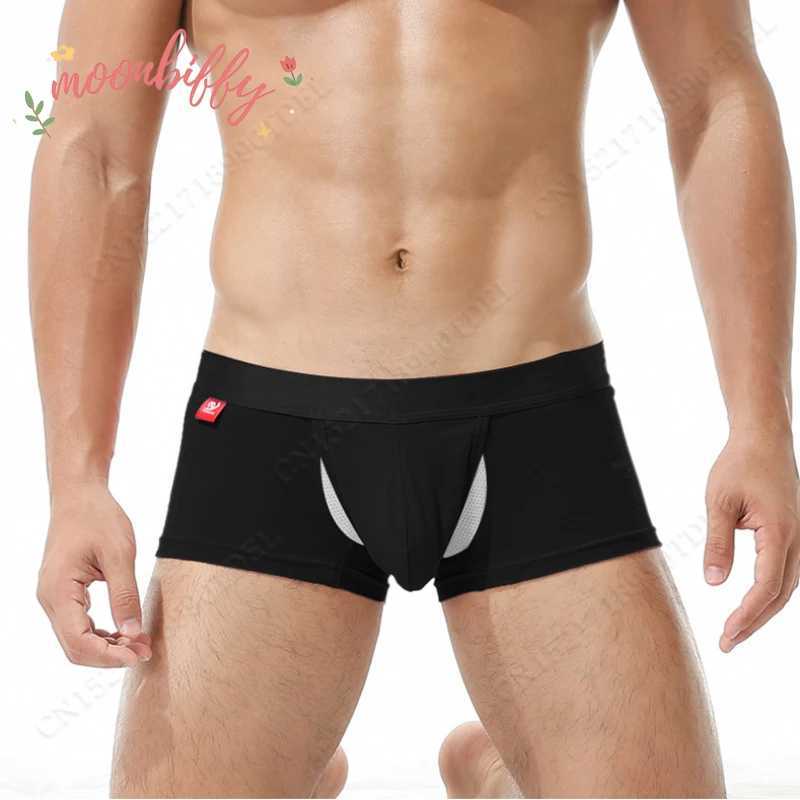 Open front underwear mens cotton sexy mens boxing shorts breathable pockets protruding underwear mens X241207