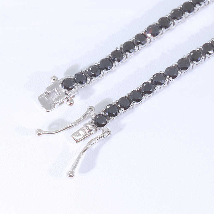 Hiphop Jewelry 3mm Black Tennis Bracelet Necklace with VVS Moissanite Pure Silver 925 Tennis Chain