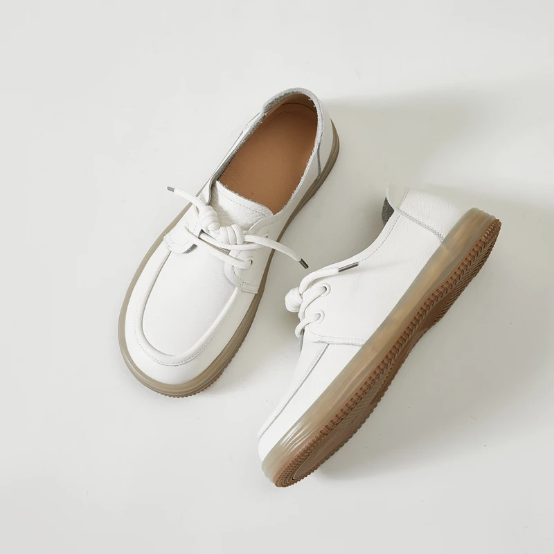 AIYUQI Genuine Leather Sneakers Women Lace-up Women Loafers Casual Flat Cow Tendon Sole Nurse Shoes Women