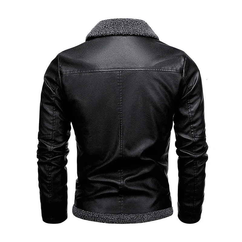 2023 Men Fashion Leather Coat Jacket PU Faur Longsleeve Winter Outerwear Fur Collar Business Motor 241202
