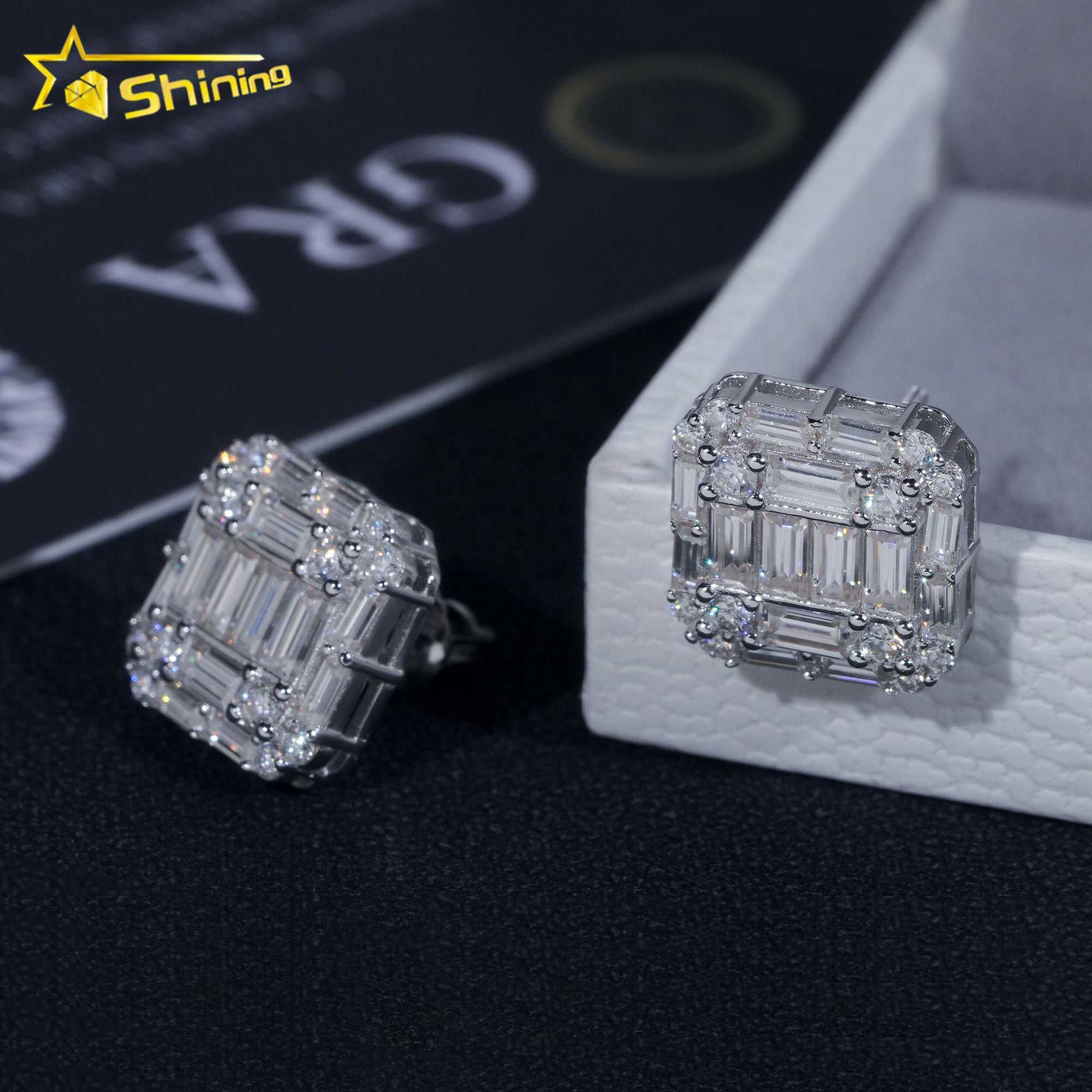 Wholesale Price Hip Hop Style Baguette Moissanite Square Shape 925 Silver Mens VVS Diamond Earrings