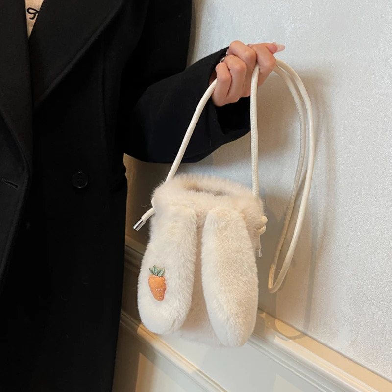 Cute Plush Rabbit Cross Body Bag for Women Korean Version Wallet and Handbag Girls Ear Shoulder Messenger 241206