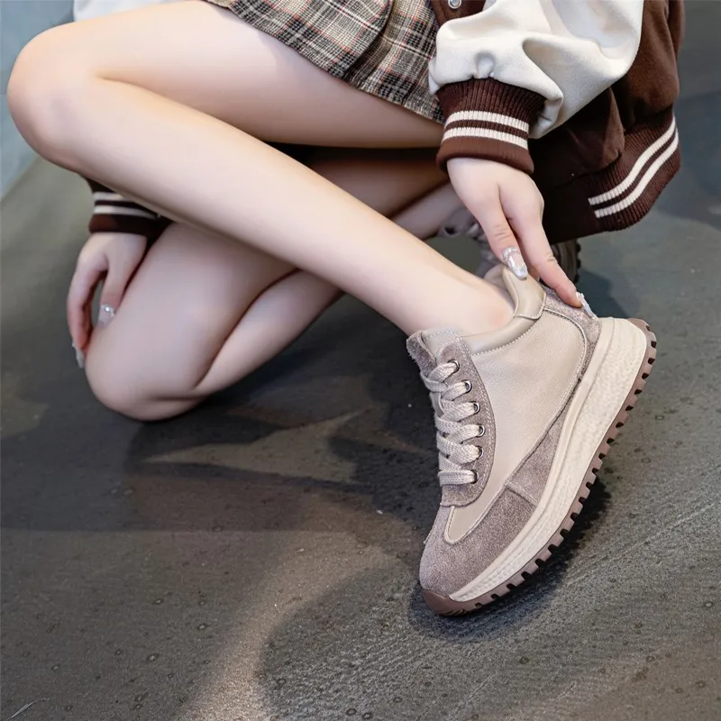 AIYUQI Women's Sneakers Genuine Leather Vintage Forrest Gump Shoes Women Platform Lace-up Women German Training Shoes