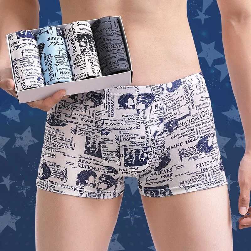 4-piece/bulk mens underwear seamless mens printed underwear breathable mens bag shorts boxing underwear fashionable mens boxing large-sized X241207