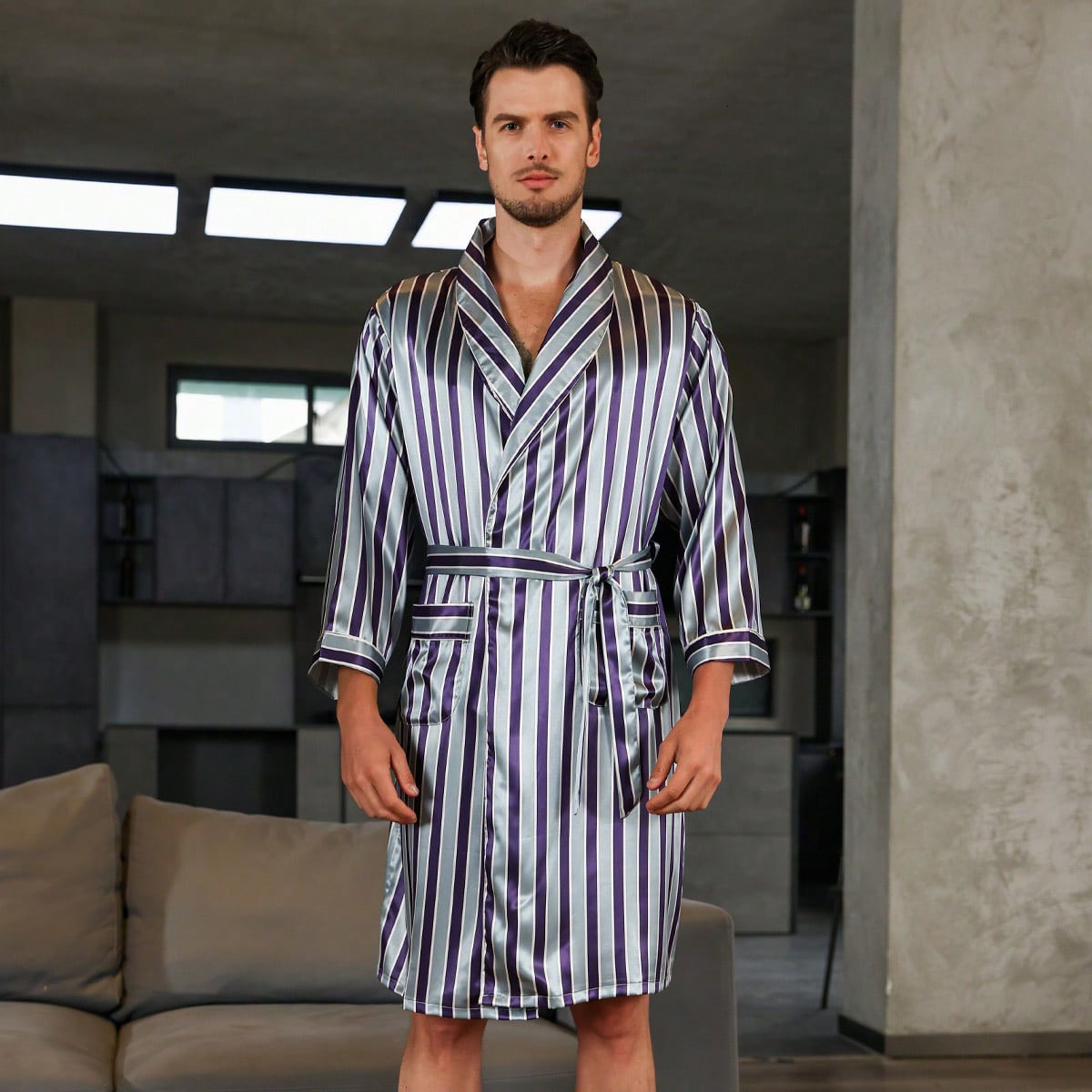fashion 2025 New designer men s summer thin ice silk sleepwear with oversized bathrobe for home wear