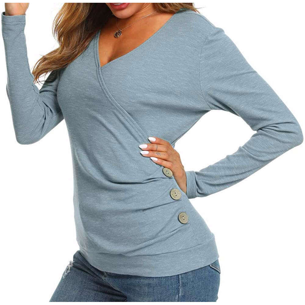 2020 Spring and Autumn O' Women's Wrap Top V-neck Waist Long Sleeve T-shirt Shirt for Women 2024 New Casual Versatile Fashion Clothing