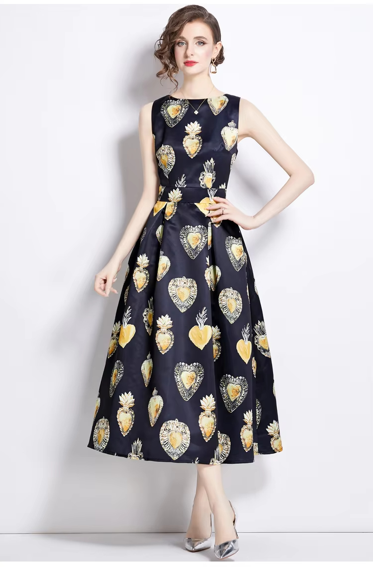 Casual Dresses New Fashion Runway Patchwork Jacquard Midi Long Women Dress Autumn Winter Sleeveless Office Lady Work Wear Vestidos 2025