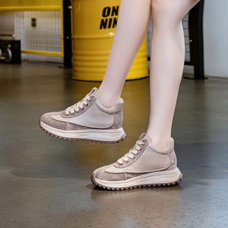 AIYUQI Women's Sneakers Genuine Leather Vintage Forrest Gump Shoes Women Platform Lace-up Women German Training Shoes