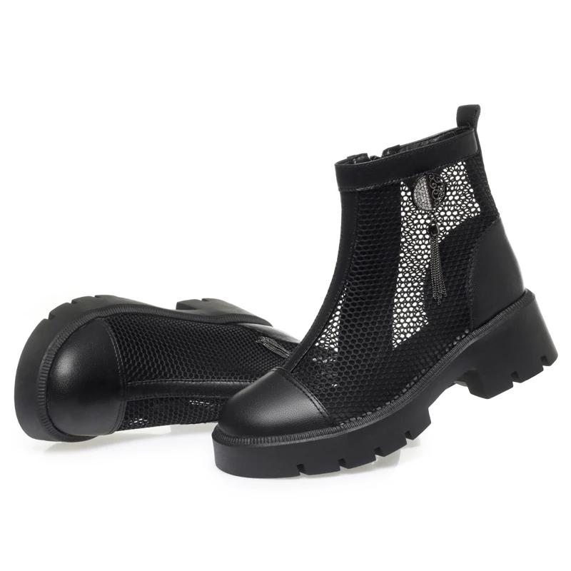 AIYUQI Women Summer Boots Genuine Leather British Fashion Summer Women Boots Mesh Tassel Women Cool Boots