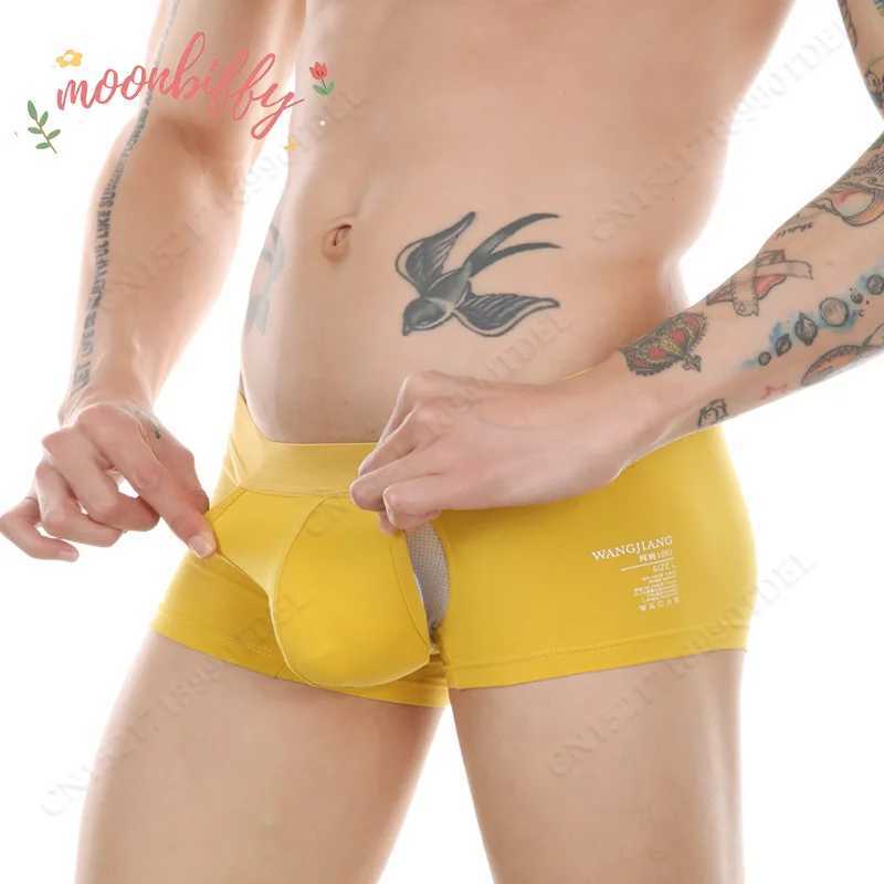 Open front underwear mens cotton sexy mens boxing shorts breathable pockets protruding underwear mens X241207