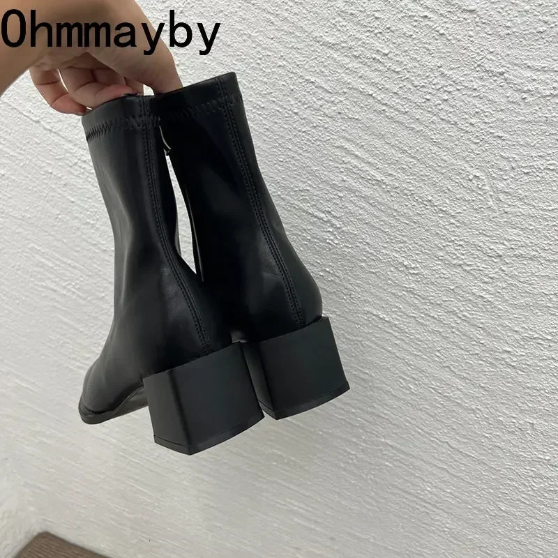 autumn and winter foot pedal boots fashionable square foot pedal zipper womens casual Chelsea boots soft leather short boots 241206