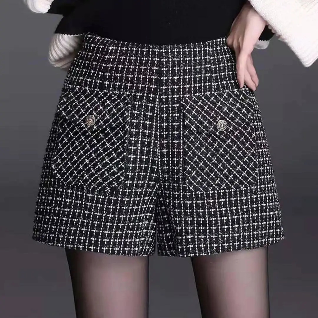 Checked Women Shorts Spring Autumn Winter Wearing Stylish A-line Suit Fashion Versatile Style to Show Off Weight 241206