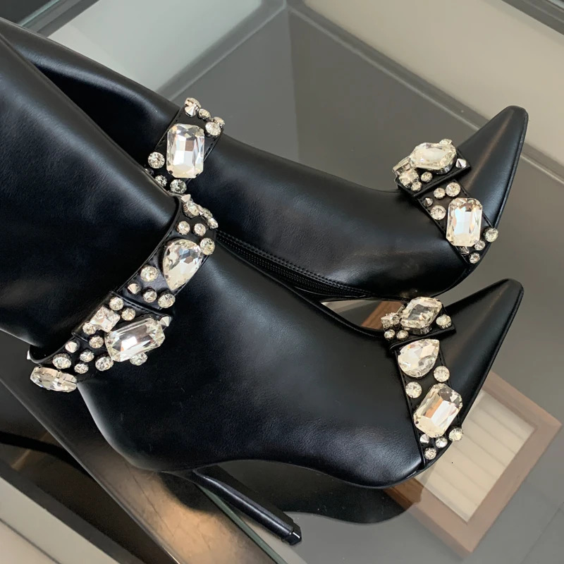 Womens Pointed Toe Side Zipper High Heels Winter Boots Botas Altas Mujer 241206