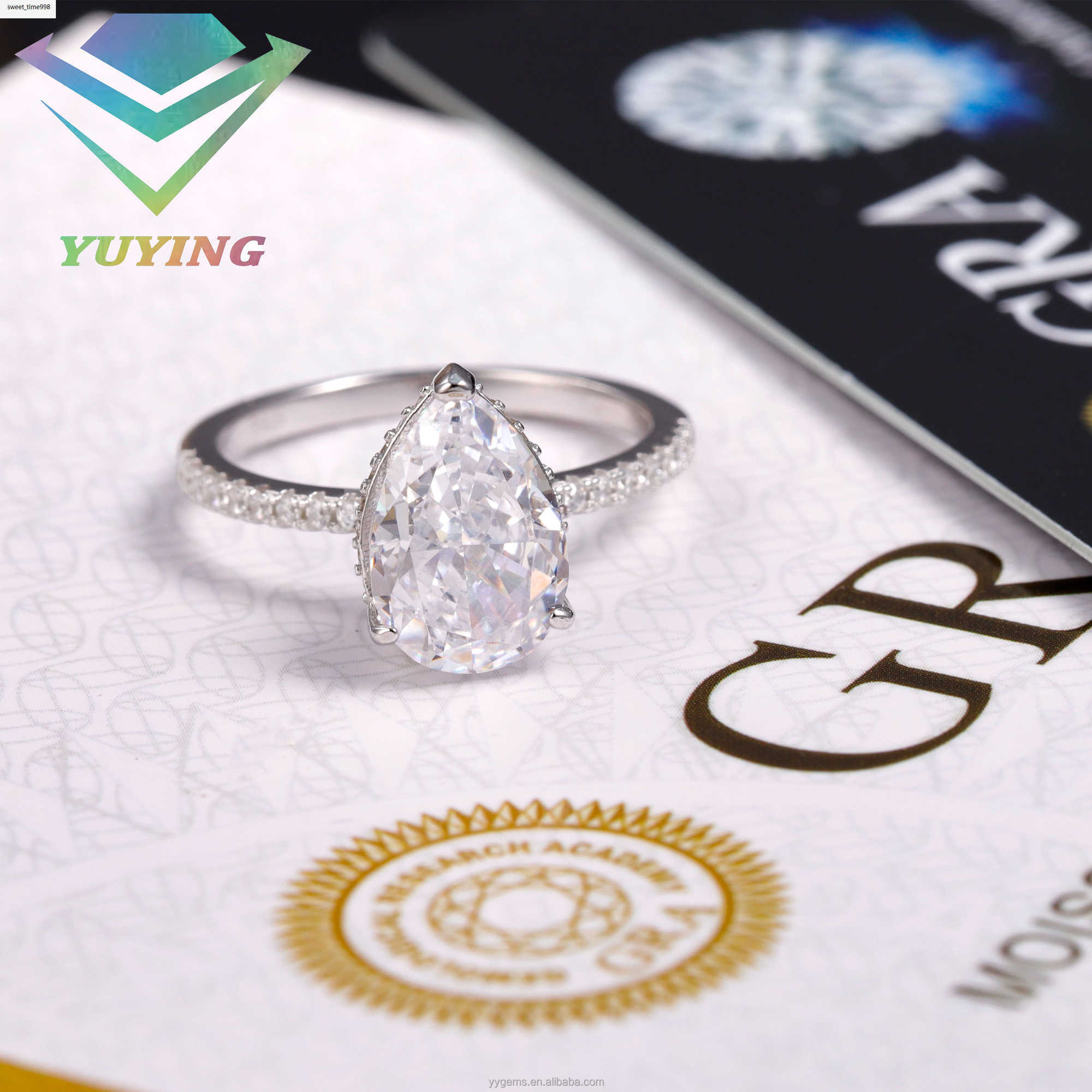 Fine jewelry Engagement Ring Real 14K White Gold 7x10mm Pear Cut Moissanite Diamond Wedding Ring
