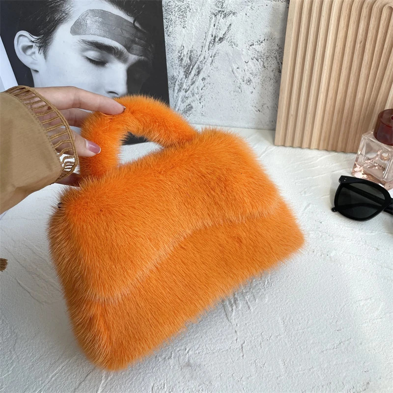 Womens mink fur bag solid color handbag plush casual womens handbag shoulder bag fashionable and exquisite shopping bag 241206