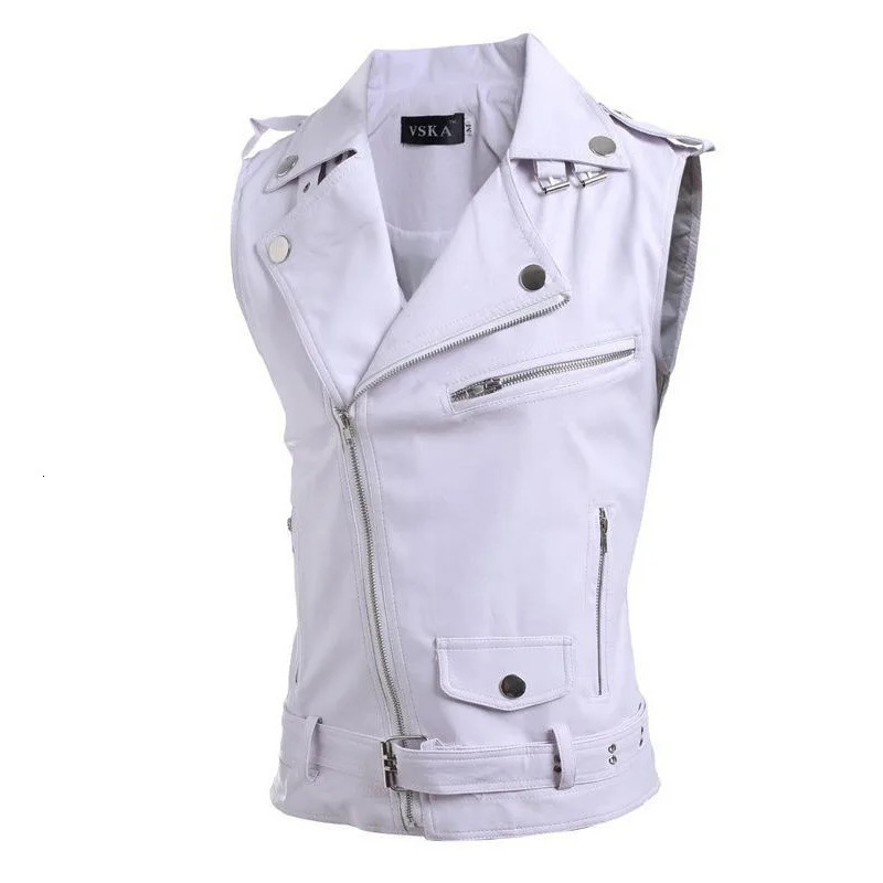 Mens Sleeveless Motorcycle Jacket Vest with Zipper PU Leather Slim for Early Spring and Autumn 241202