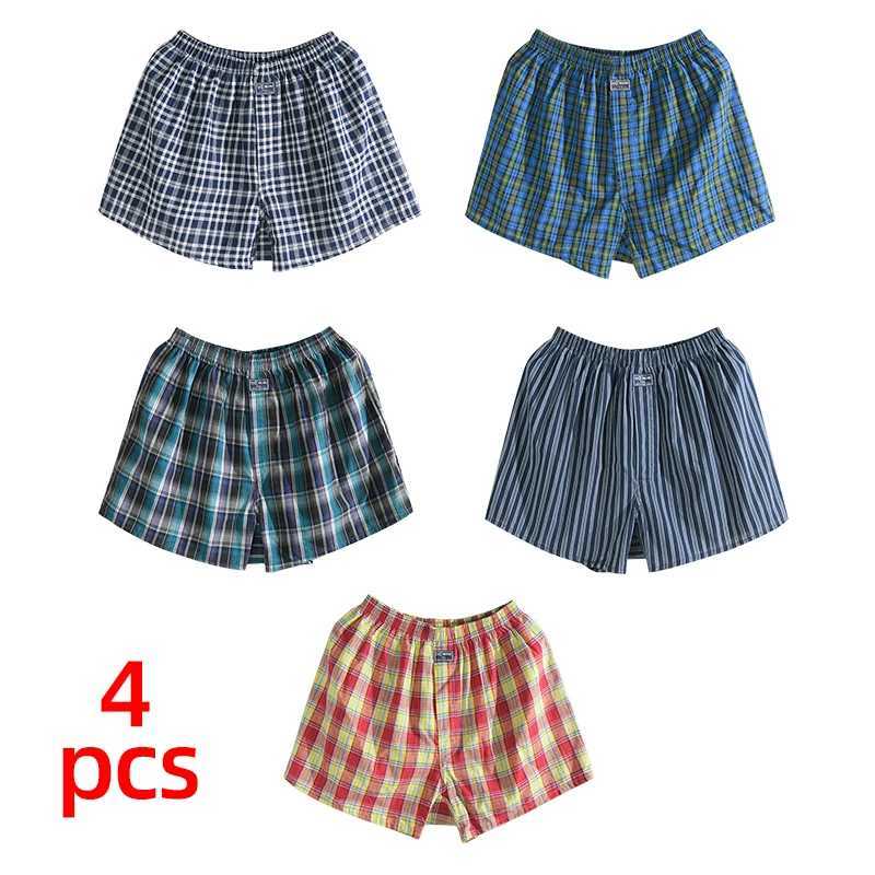 4 pieces/batch mens 100 cotton casual sleeping flat underwear shorts comfortable home wear striped beach boxing underwear X241207