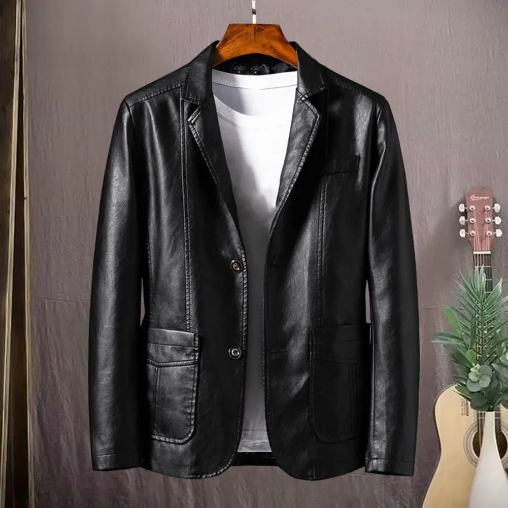 2024 Autumn Men Black Biker PU Leather Coat Korean Fashion Pu Jacket Trend Casual Fit Slim Baseball Clothes 241202