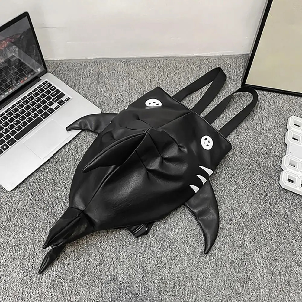 Leisure PU Leather Shark Backpack Large Capacity Waterproof Shark Backpack Adjustable Shoulder Strap Neutral Style 241206