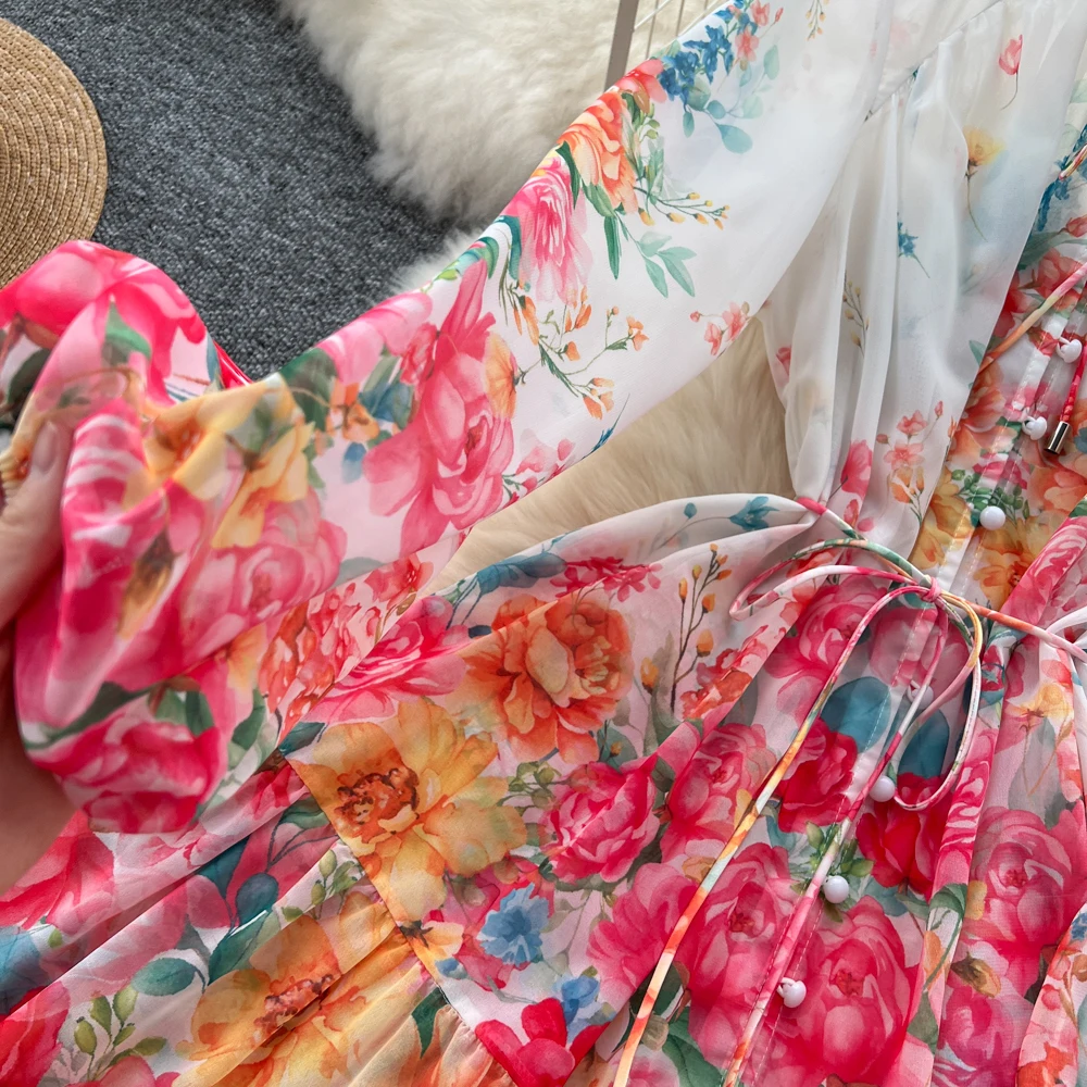 Dresses Summer Autumn Holiday Ral Long Sleeve Chiffon Short Dress Women Vintage Fashion Party Vestidos 2025