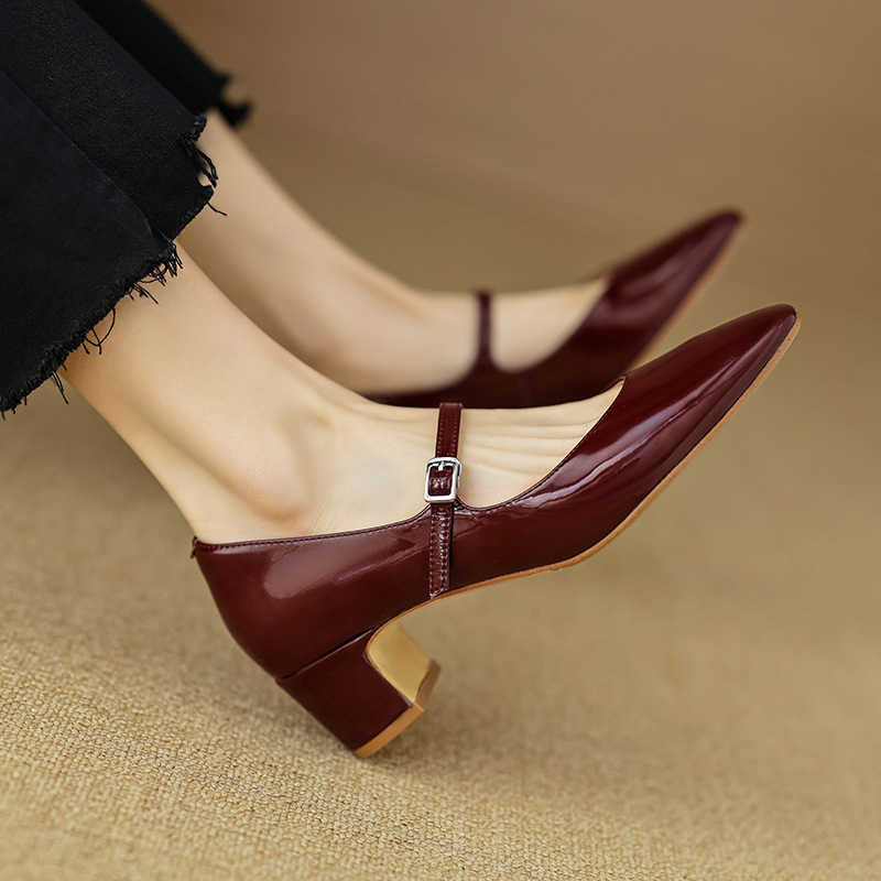33 40New Cow Lacquer Leather Mary Jane Shoes for Women Round Head Shallow Mouth Medium Coarse Solid Color Commuter Fashion Shoes