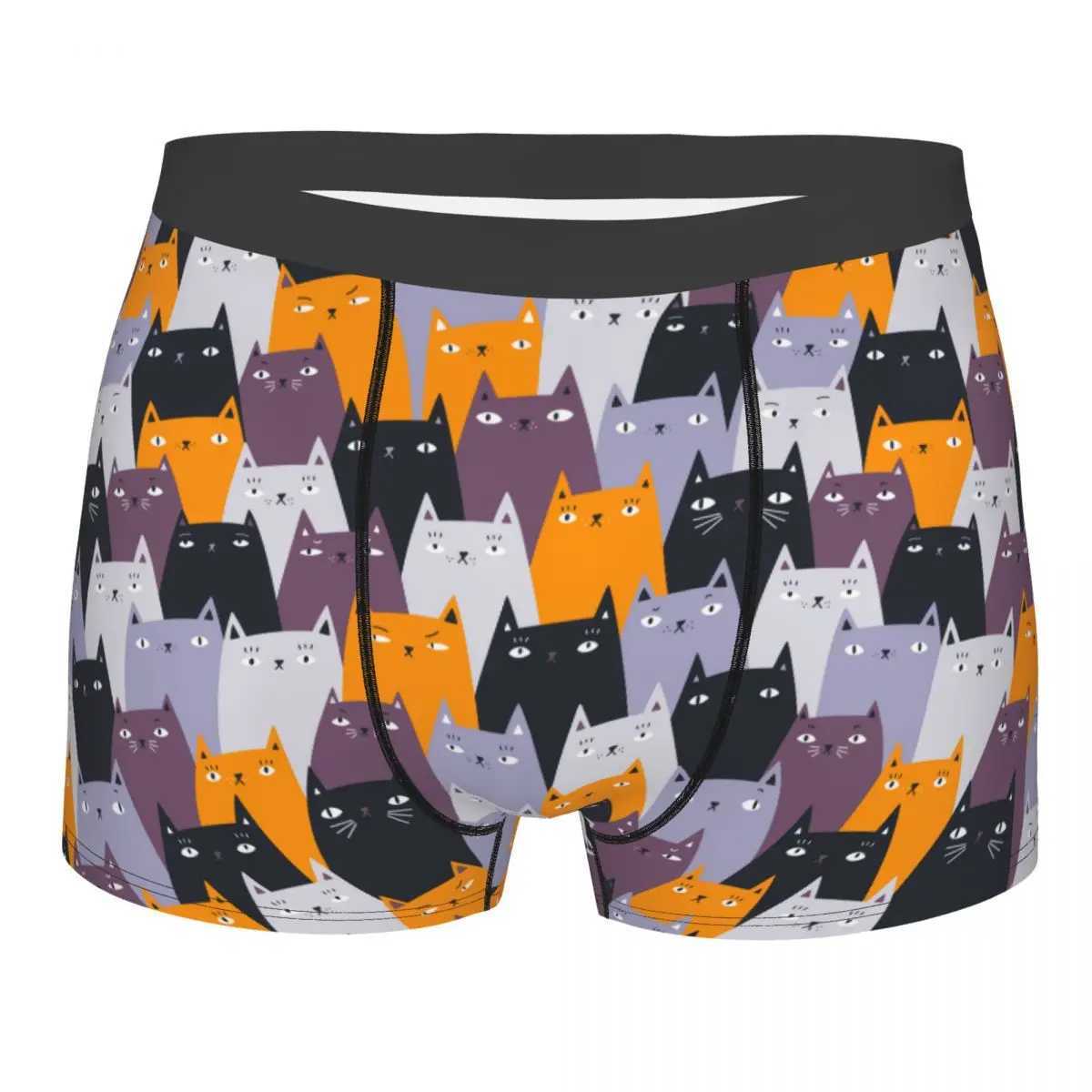 Customized Cool Angry Cat Pattern Boxing Shorts Mens Underwear Stretch Underwear X241207