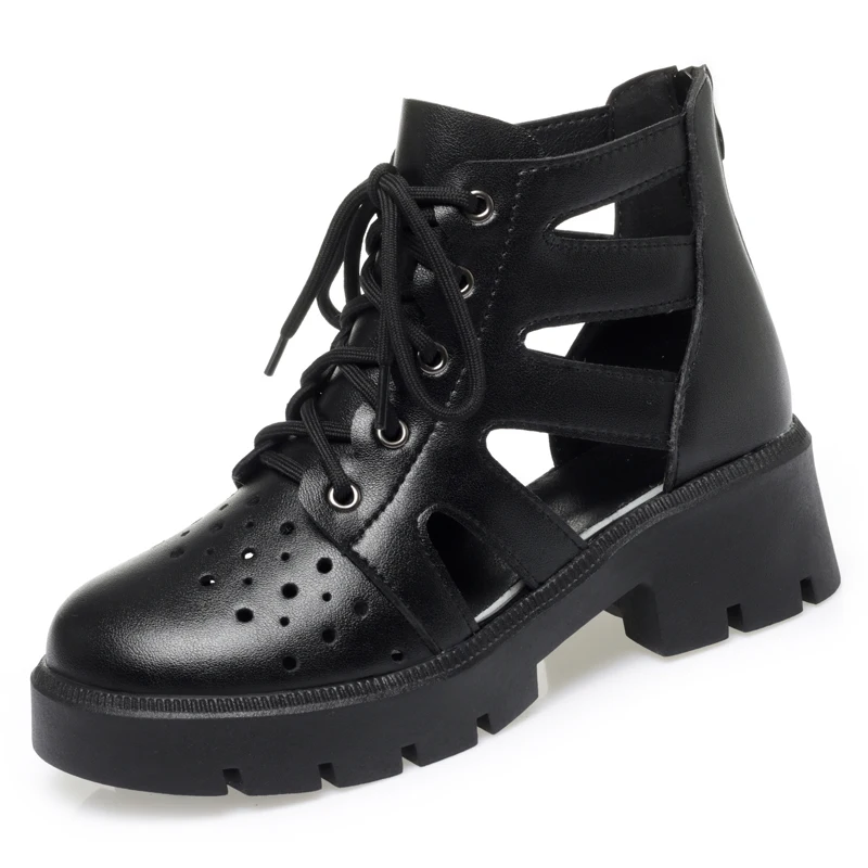 AIYUQI Women's Summer Boots Casual Mesh Ankle Boots Ladies British Style Genuine Leather Women's Cool Boots