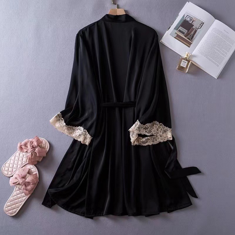 2025 The designer's new Chinese style lace up women's bathrobe is sexy and can be worn outside fashion nightgown as comfortable ice silk, su