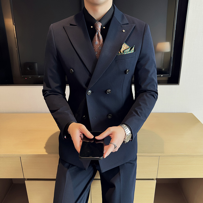 S815 New Men's Suit Three-piece Business Casual Double-breasted Suit Groom Wedding Dress