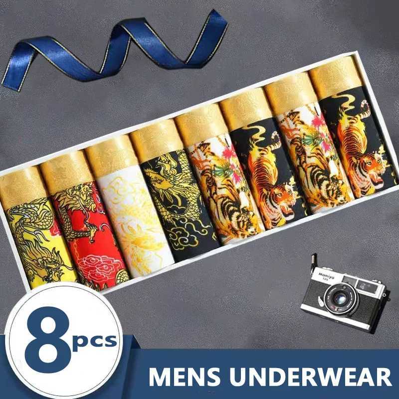 8 pieces/batch of new silk mens underwear mens underwear mens bag shorts boxing underwear sexy mens boxing breathable large size L-6XL X241207
