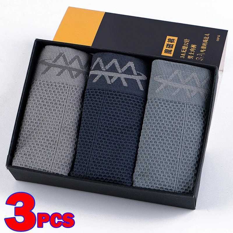 3 pieces of Magic Magnetic Pants new high elasticity mens underwear loose boxing shorts mid waist boxing mens underwear X241207