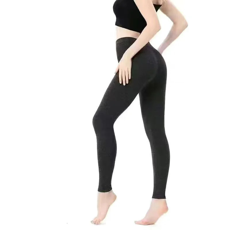 Womens elastic wool leggings casual soft pants grey fashionable ribbed pants fashionable warm pencil slim pants for autumn and winter 241206