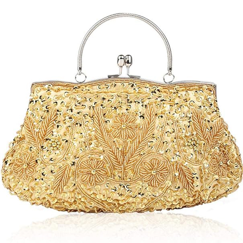 new fashion Floral Designer Evening Bag Beaded Sequin Design Vintage Kissing Lock Satin Clutch Purse Bag Wedding Party Clutch designer luxury Evening 