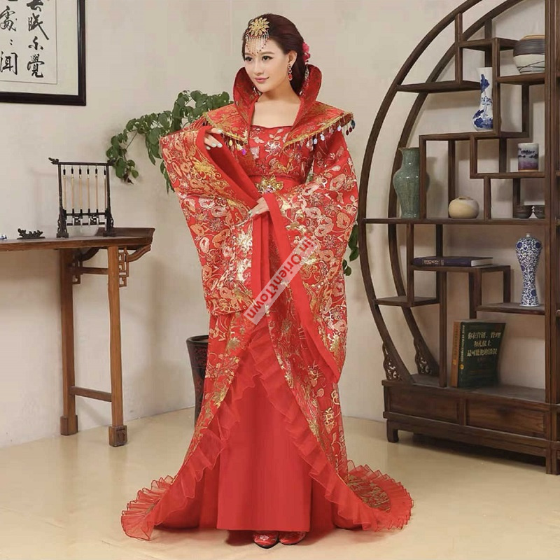 Oriental Traditional Hanfu Apparel Ancient China Long Tail Costume Noble Consort Trails Tang Dynasty Empress Performance Dress