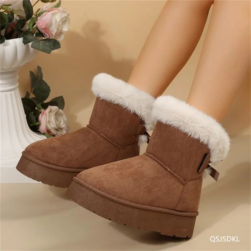Ankle Flats platform womens snow boots suede plush warm casual shoes 2025 thick fashion Chelsea 241206