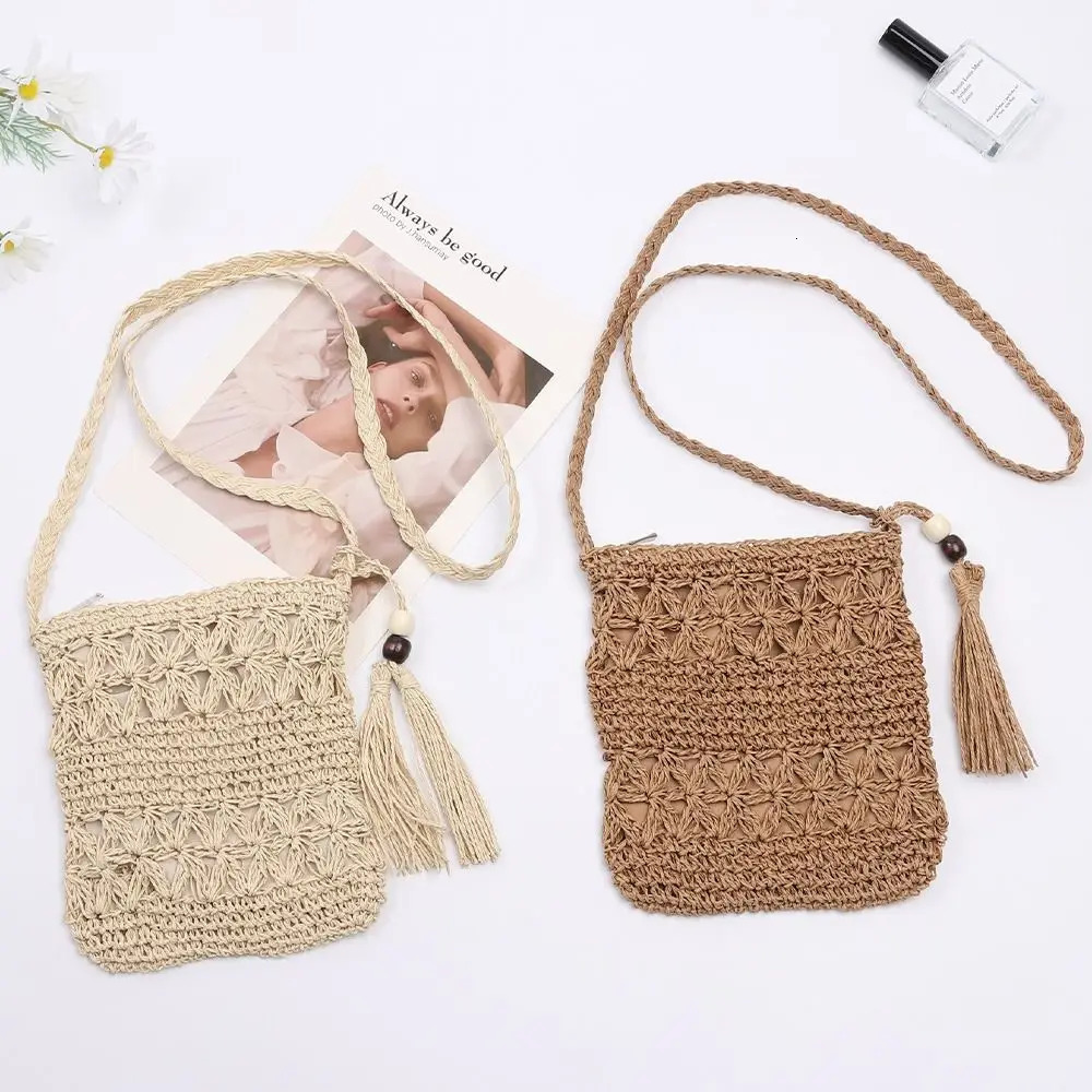 Small Straw Beach Bag for Women Summer Woven Purse Cute Shoulder Womens Mini Crossbody Handbags 241203