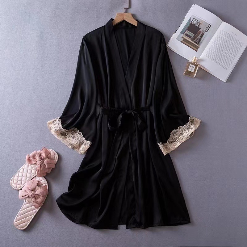 2025 The designer's new Chinese style lace up women's bathrobe is sexy and can be worn outside fashion nightgown as comfortable ice silk, su