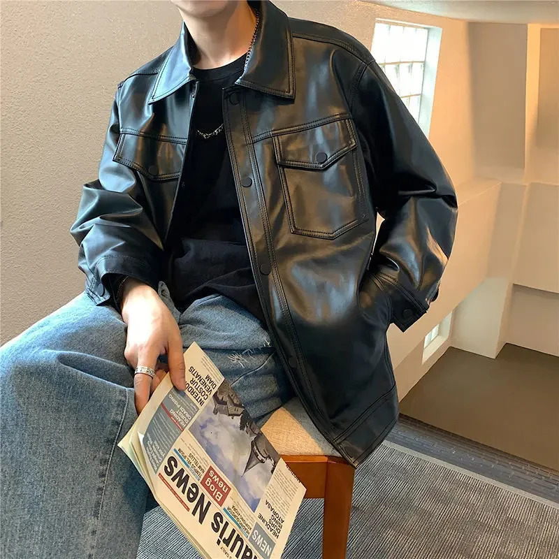 Y2k Fashion Harajuku Loose Leather Boys Handsome Trend Motorcycle Coat Korean Version Of Ins Street Plankton Jacket 241202