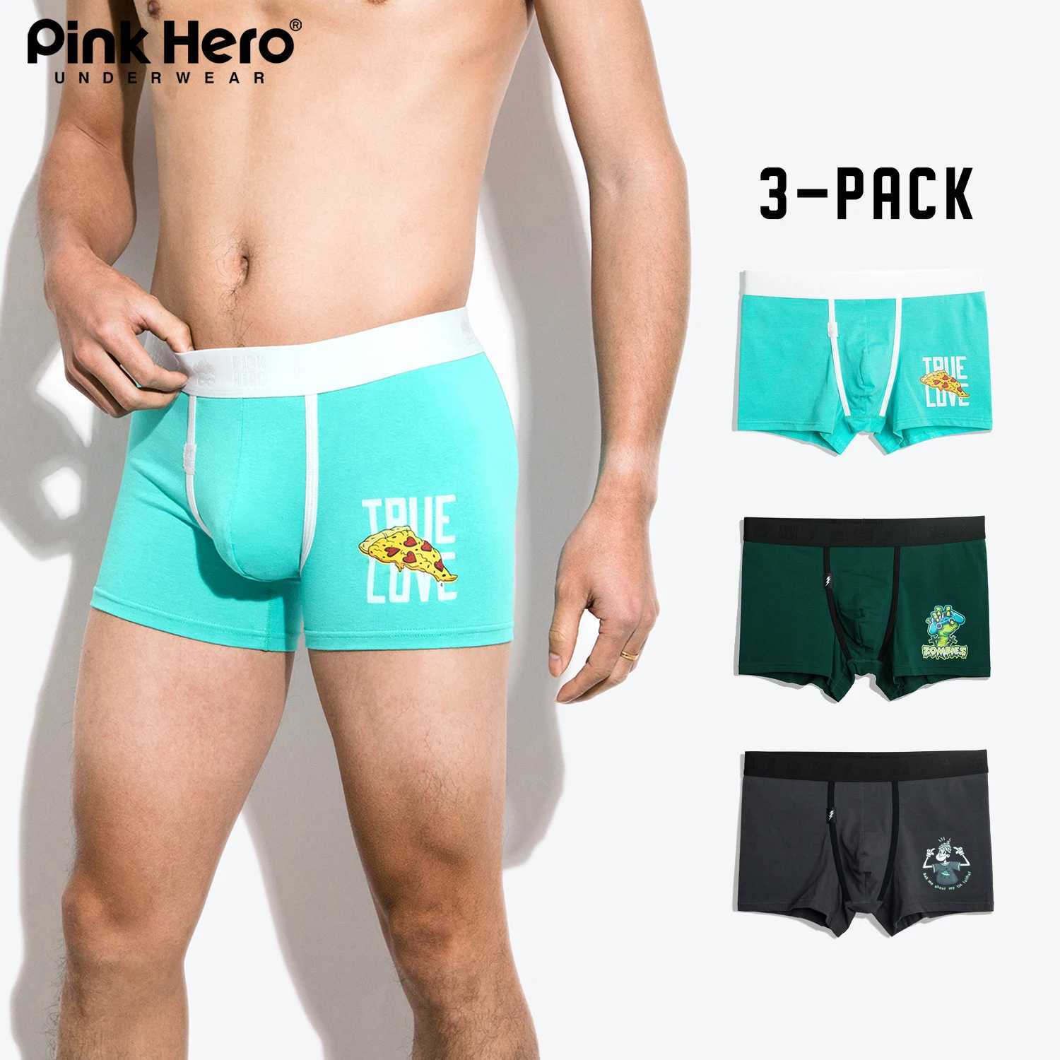 3 pieces of mens boxer dresses PINKHERO 549 innovative printed elastic fashionable comfortable and soft young underwear without rolled Trouser legs X2