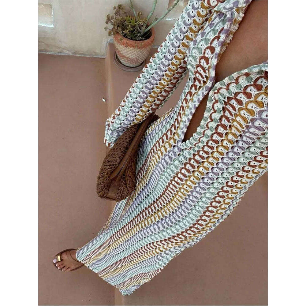 European and American popular contrasting lace hollow out low cut front slit jumpsuit long skirt 2024 new casual versatile fashion clothing