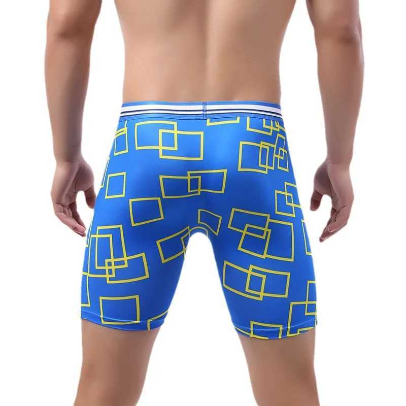 Fashionable printed ice skating fast drying mens long boxing shorts breathable elastic underwear mens long leg underwear Cueca mens X241207