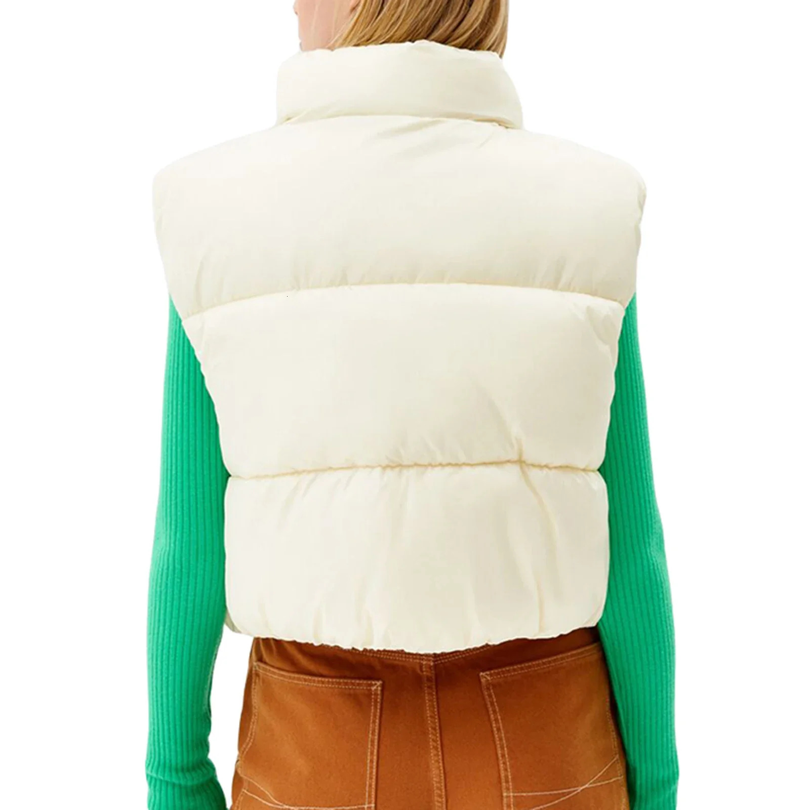 Women Cropped Puffer Vest Warm Solid Color Lightweight Sleeveless Zipper Down Jacket for Winter Outwear Streetwear 241205