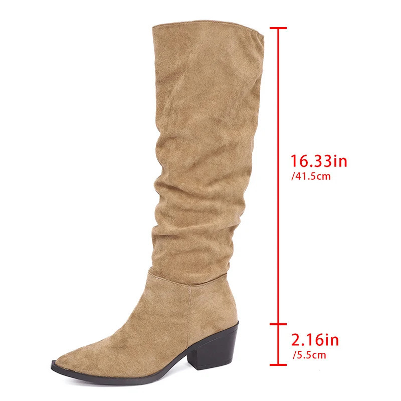 Vintage Pointed Toe Womens Knee High Heels Fashion Slippers Winter Comfortable Long Botas De Mujer 241206