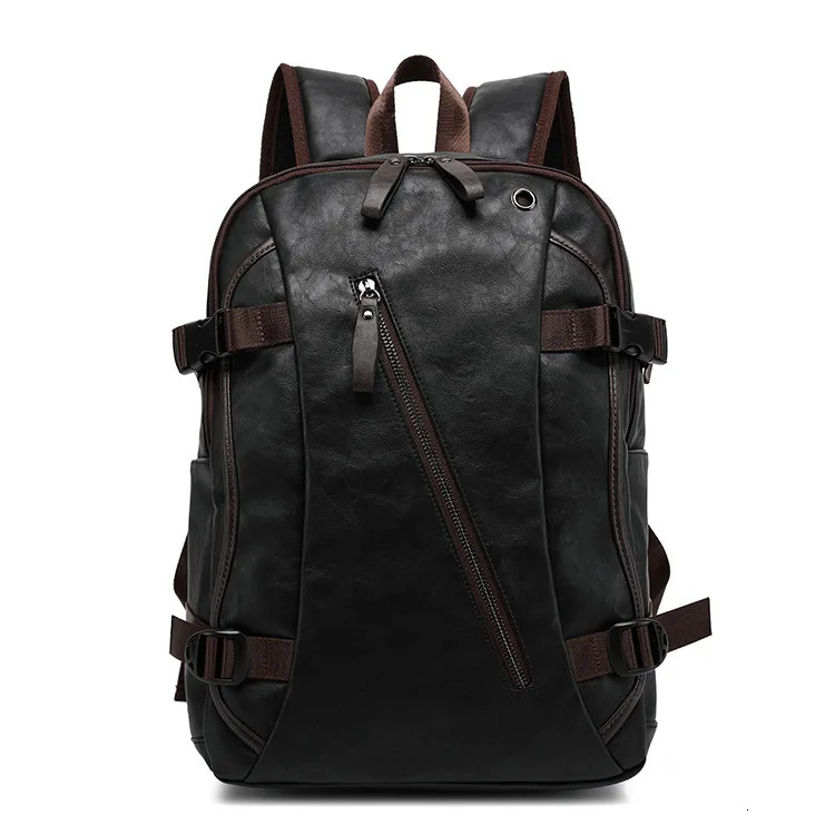 Korean style mens backpack fashionable leather high school student backpack 241206