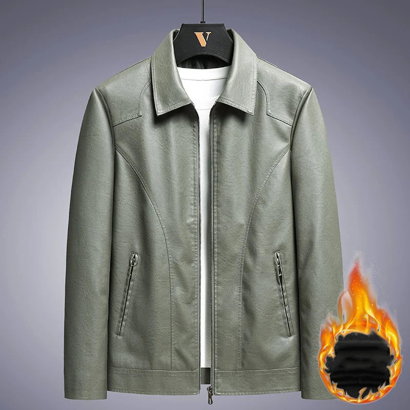 M8XL Mens Leather Jackets Autumn Winter Suit Collar Loose Middleaged Tops Fat Motorcycle Casual Plus Velvet Solid Color Coats 241202