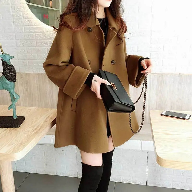 Korean Fashion Double sided WoolCoat Women Winter Clothes Mid Length AutumnWinter Cloak Black Wool Jackets Coat 241202