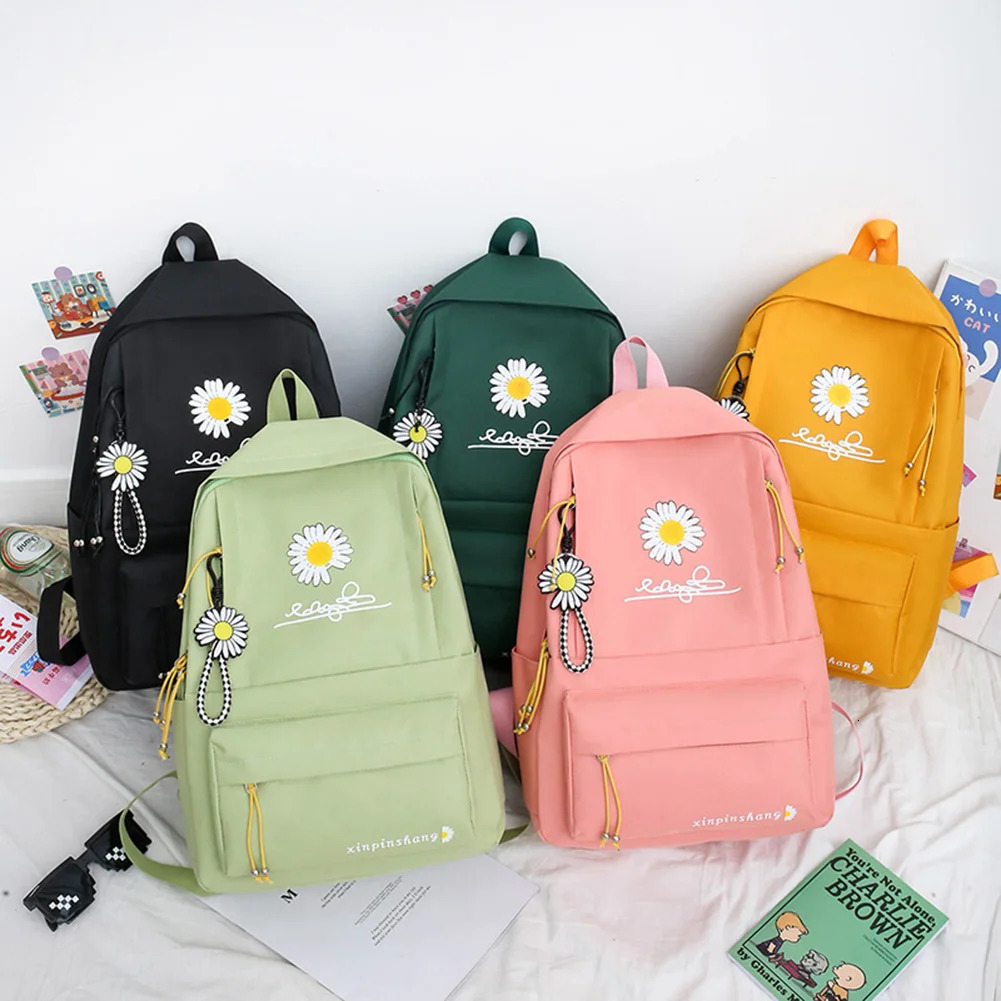 4-piece/set pre school style daisy print backpack canvas school Rucksack teenage girls travel Mochila shoulder bag student club 241206