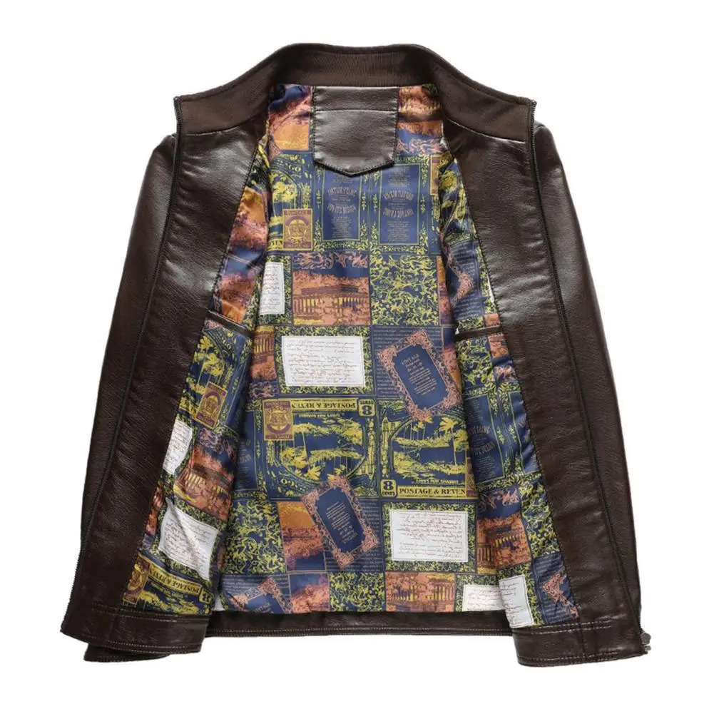 Highquality Faux Leather Jacket Stylish Mens with Standing Collar Zipper Clre Gift for Dad or Boyfriend 241202