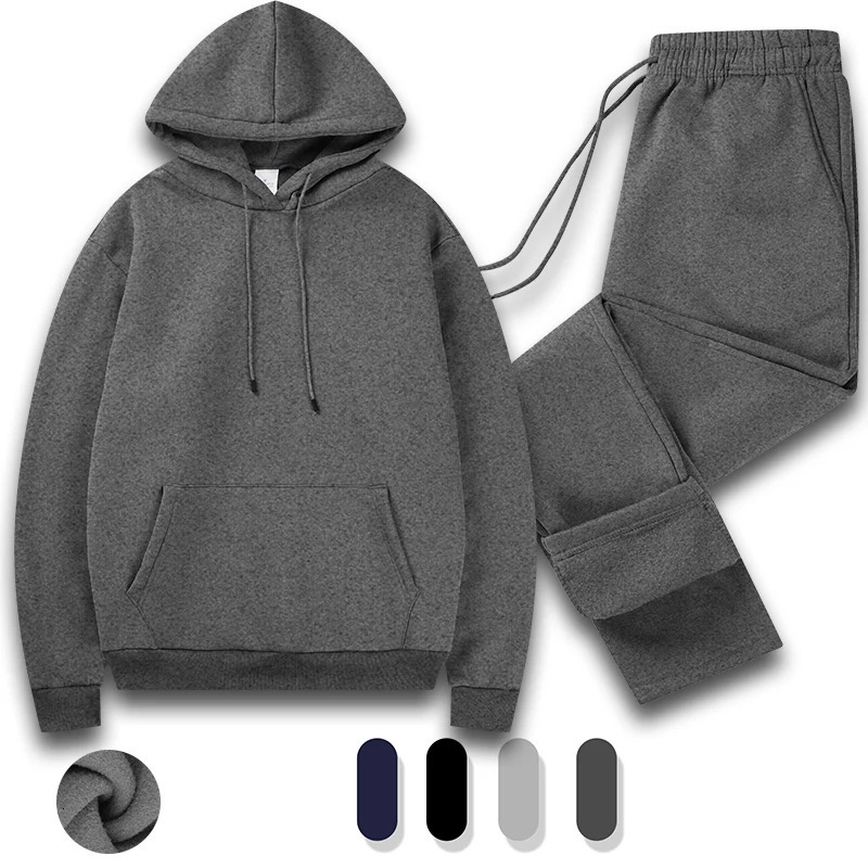 Mens 2-piece large and tall long sleeved hooded sweatshirt activity suit gym training stretching suit 241205