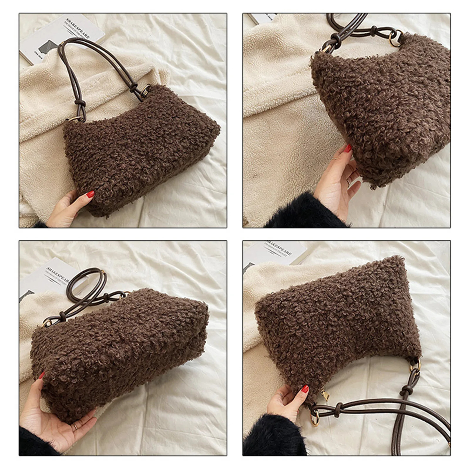 autumn and winter cashmere shoulder cross body bag suitable for women large capacity plush handbag fashionable messenger casual homeless 241206